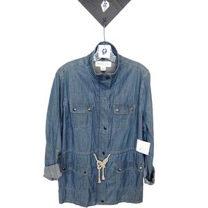 Liz Claiborne Women's Long Sleeve Draw String Soft Lite Weight Denim Jacket XL